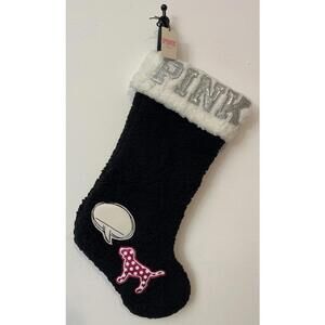 Victoria Secret PINK Black Fleece Full-Size Scribable Christmas Stocking NWT A57